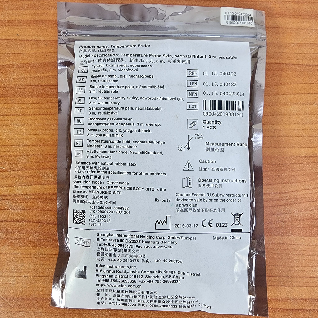 Sonda de Temperatura de Pele Edan Neonatal/Infantil — REF 01.15.040422
