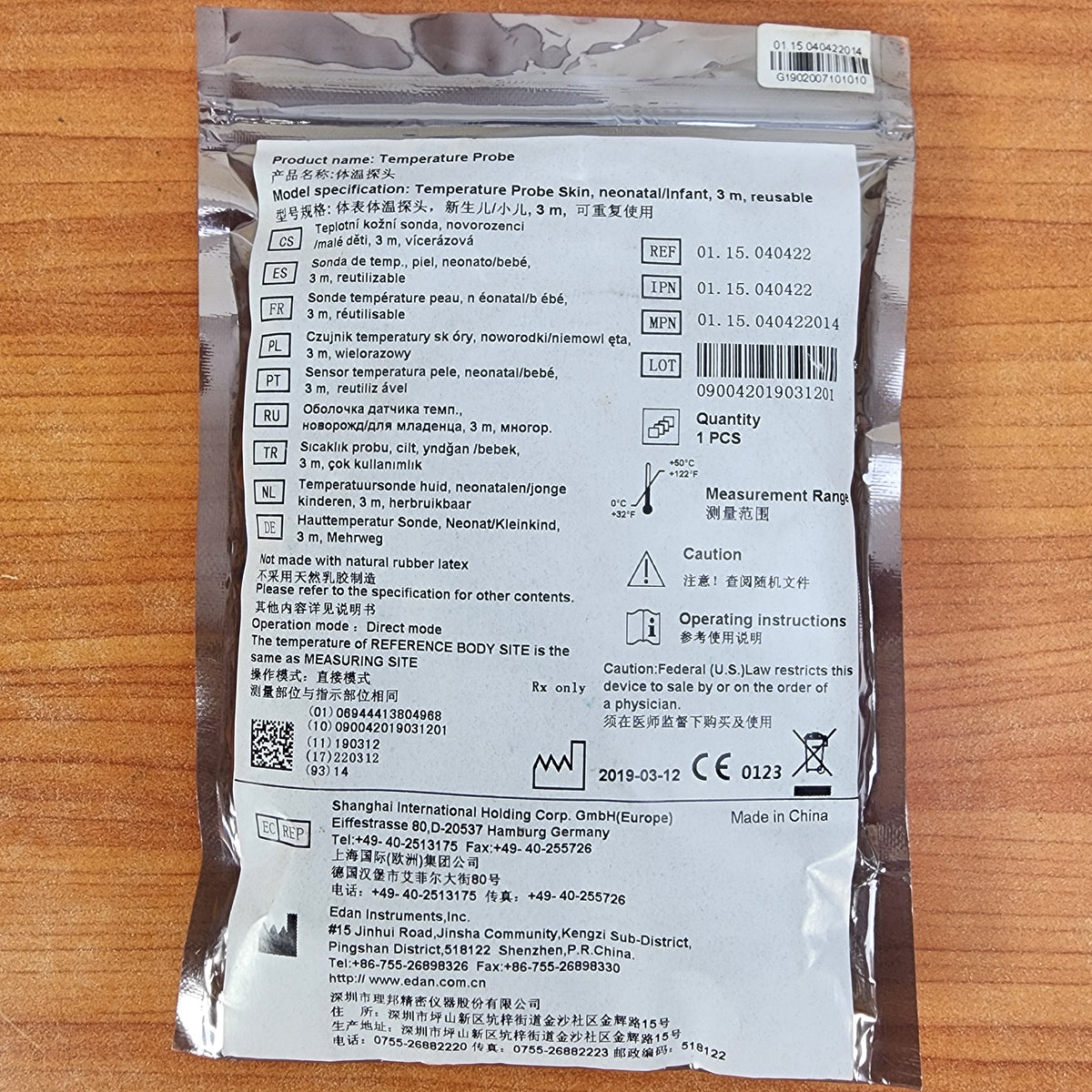 Sonda de Temperatura de Pele Edan Neonatal/Infantil — REF 01.15.040422