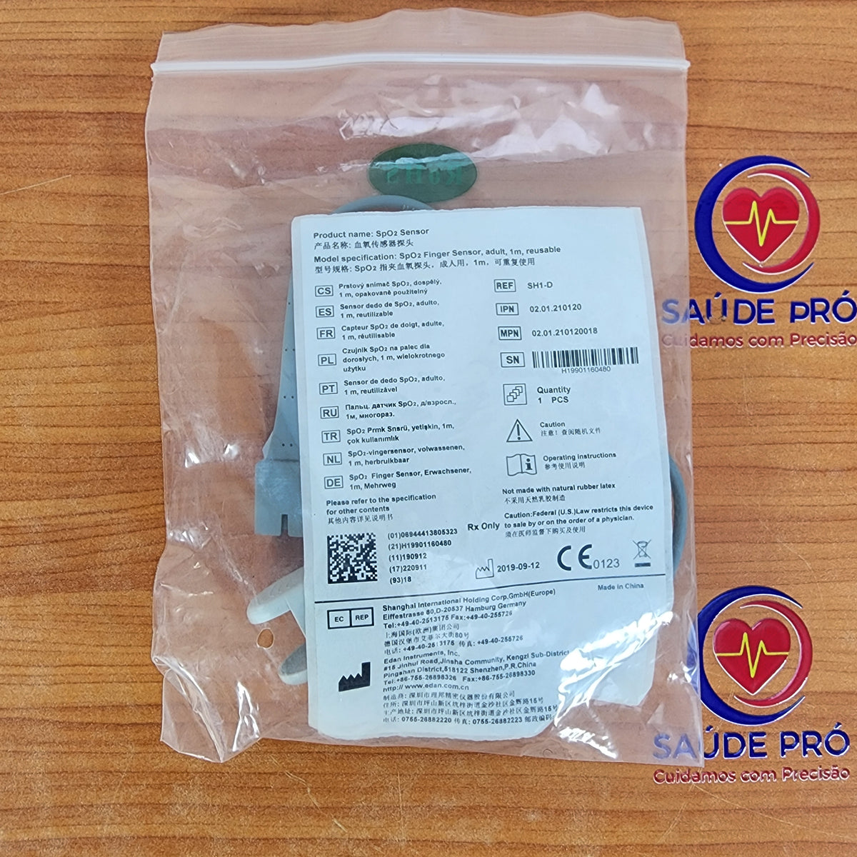 Sensor de SpO2 Edan Adulto de Dedo — REF SH1-D