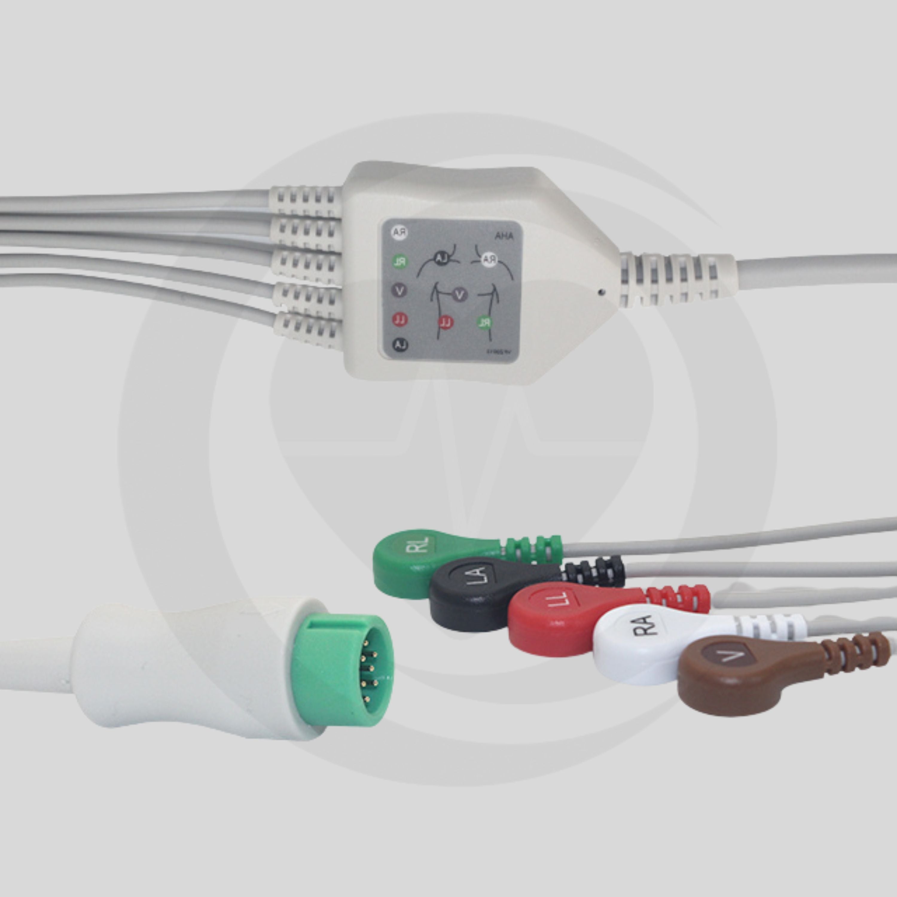 Cabo de ECG de Peça Única Mindray – 5 Derivações Snap, AHA, Resistência 1K G5143S