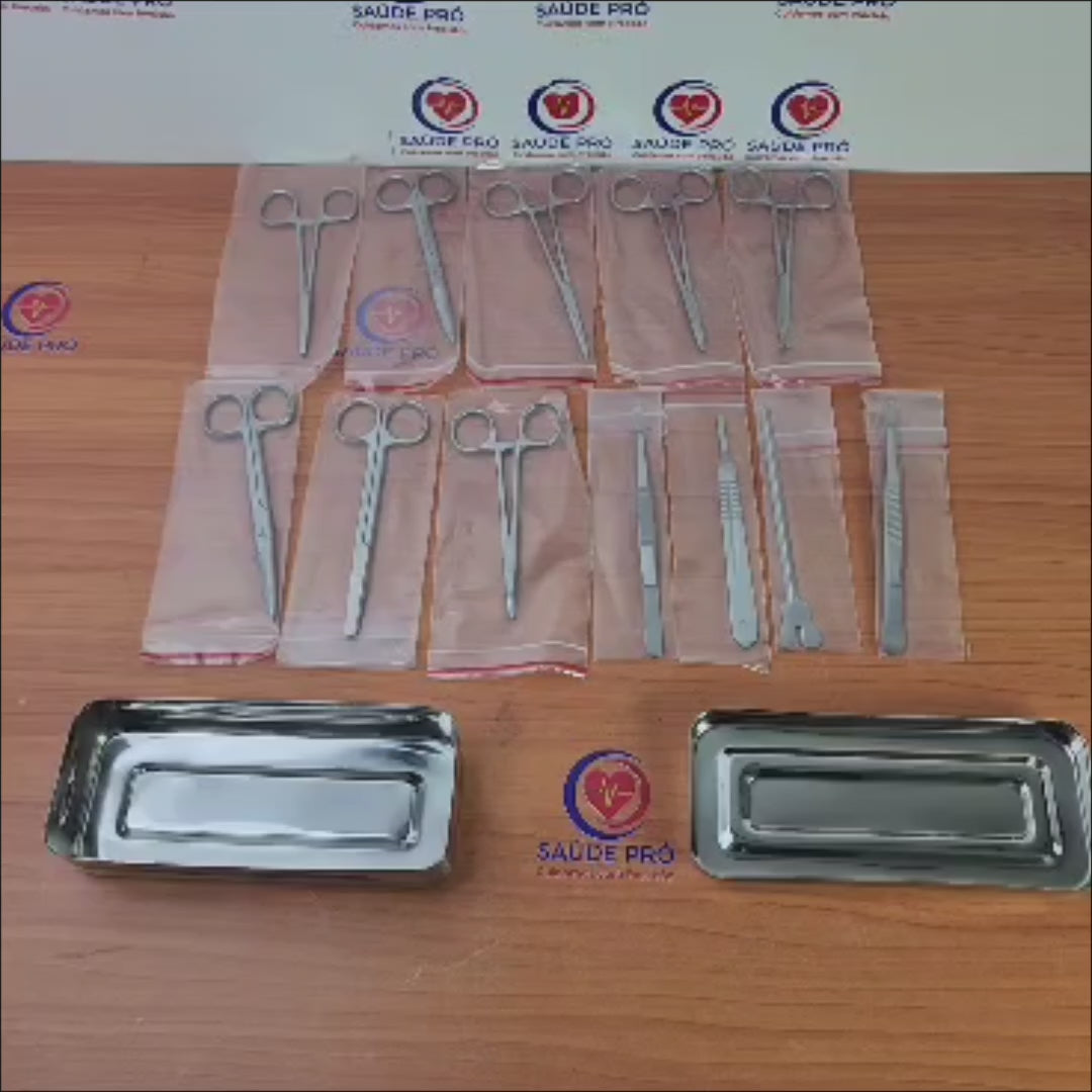 Kit de Pequena Cirurgia 13 Peças em Aço Inoxidável com Caixa Metálica 17x7x3cm