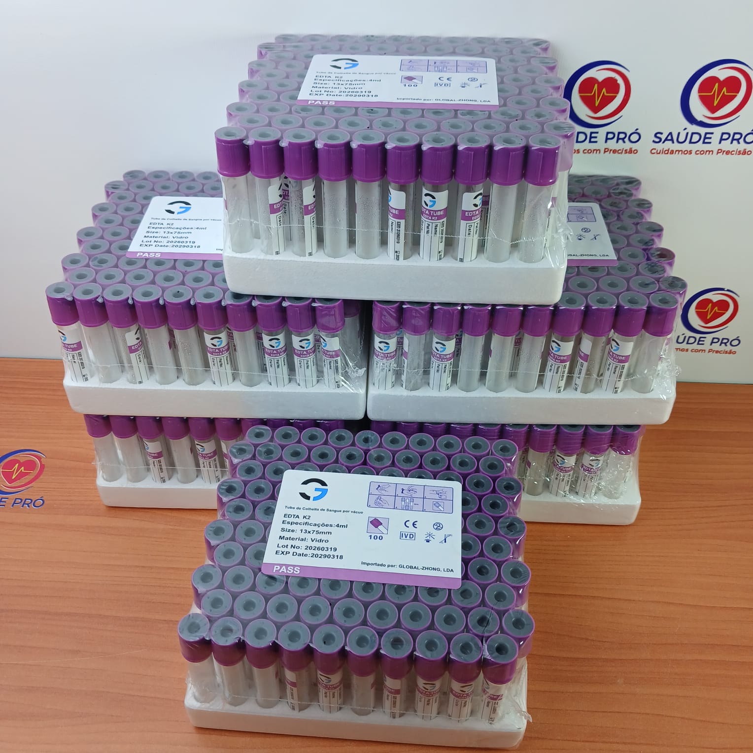 Tubo EDTA K2 4ml Tampa Lilás Vidro – Caixa 100un – Hemograma – CE IVD