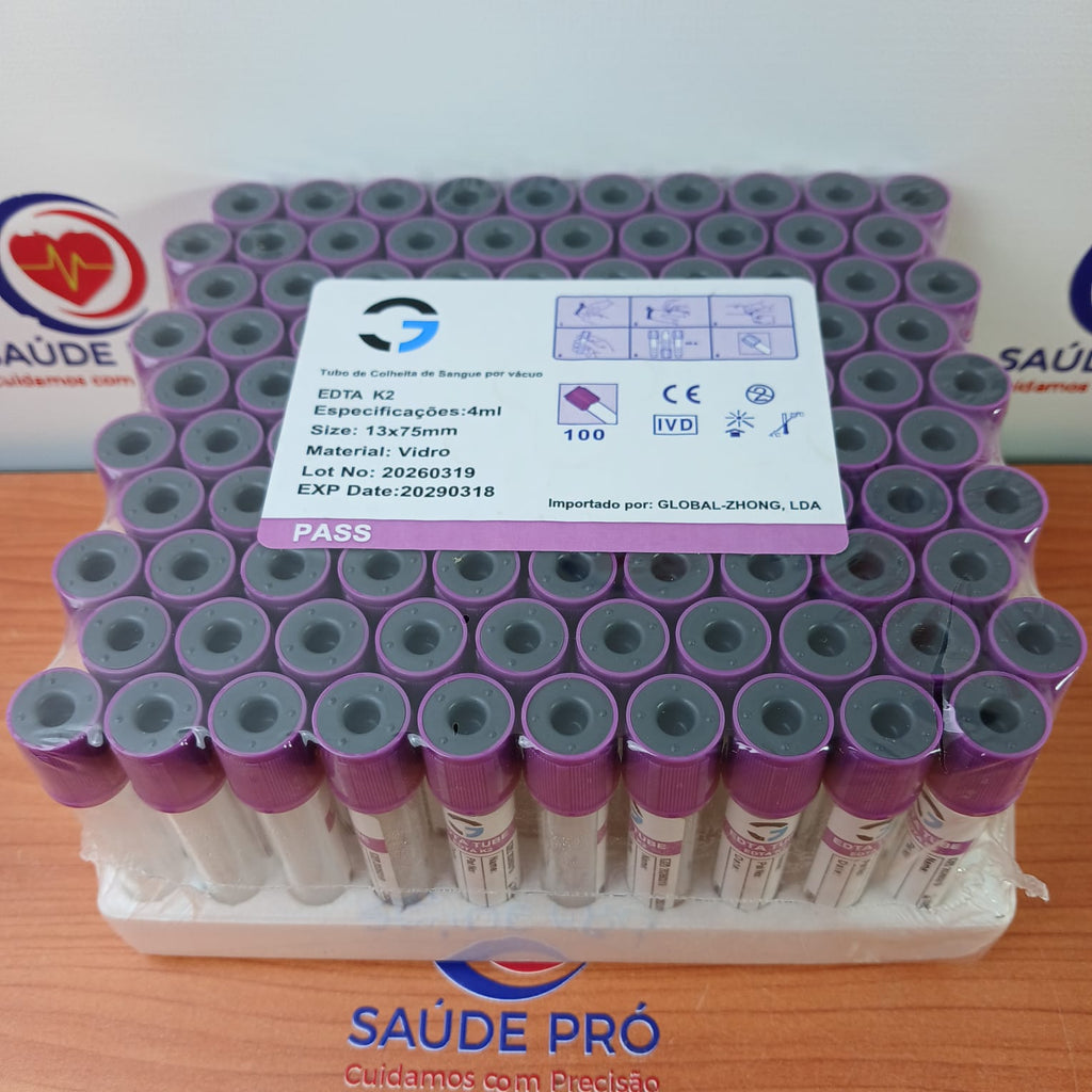 Tubo EDTA K2 4ml Tampa Lilás Vidro – Caixa 100un – Hemograma – CE IVD