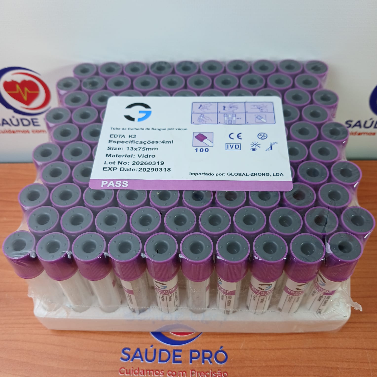 Tubo EDTA K2 4ml Tampa Lilás Vidro – Caixa 100un – Hemograma – CE IVD