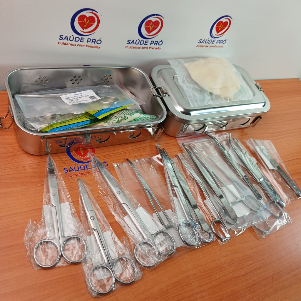 Kit de Pequenas Cirurgias 15 Peças – Aço Inoxidável com Caixa Perfurada para Autoclave