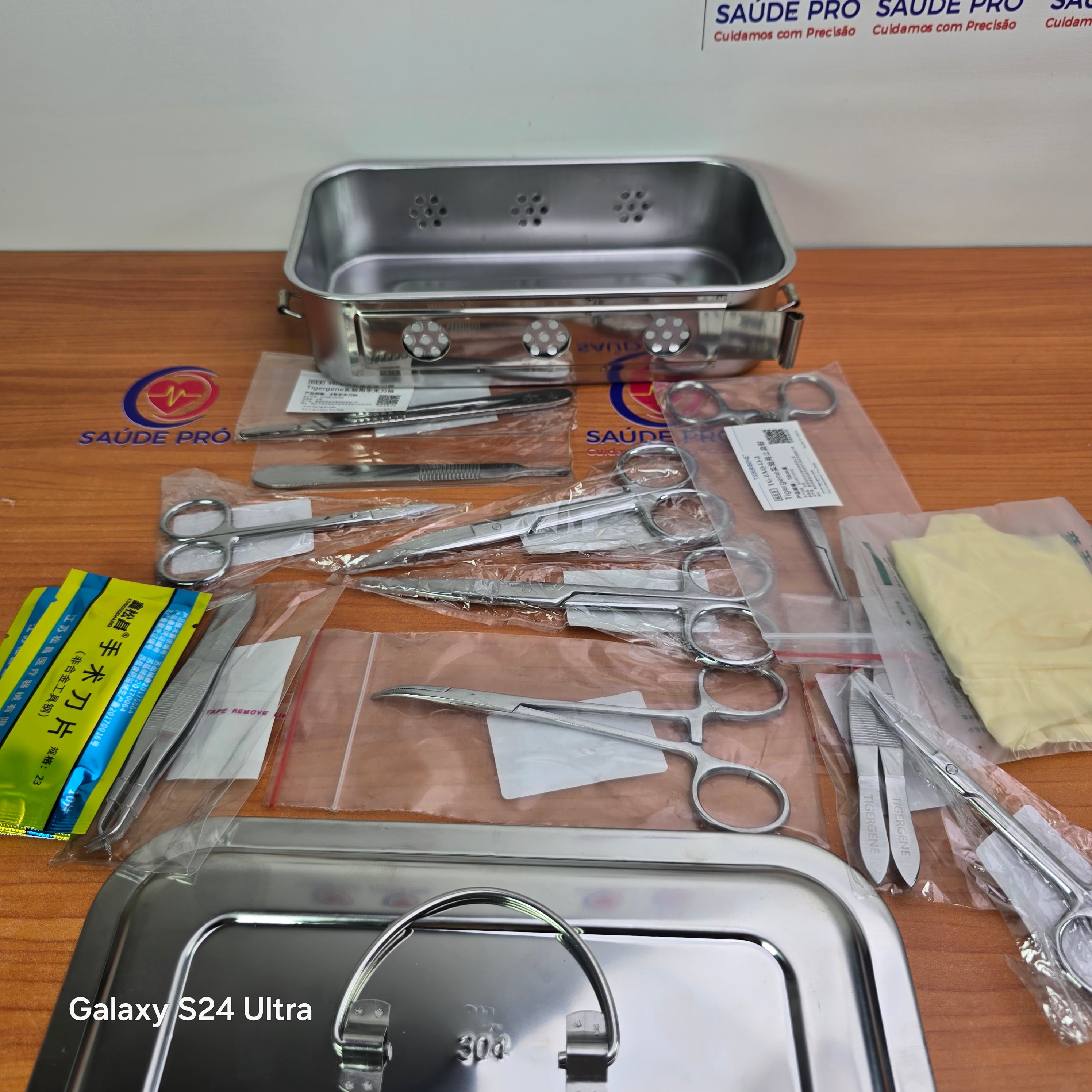 Kit Cirúrgico Completo com Caixa de Esterilização em Aço Inoxidável 304