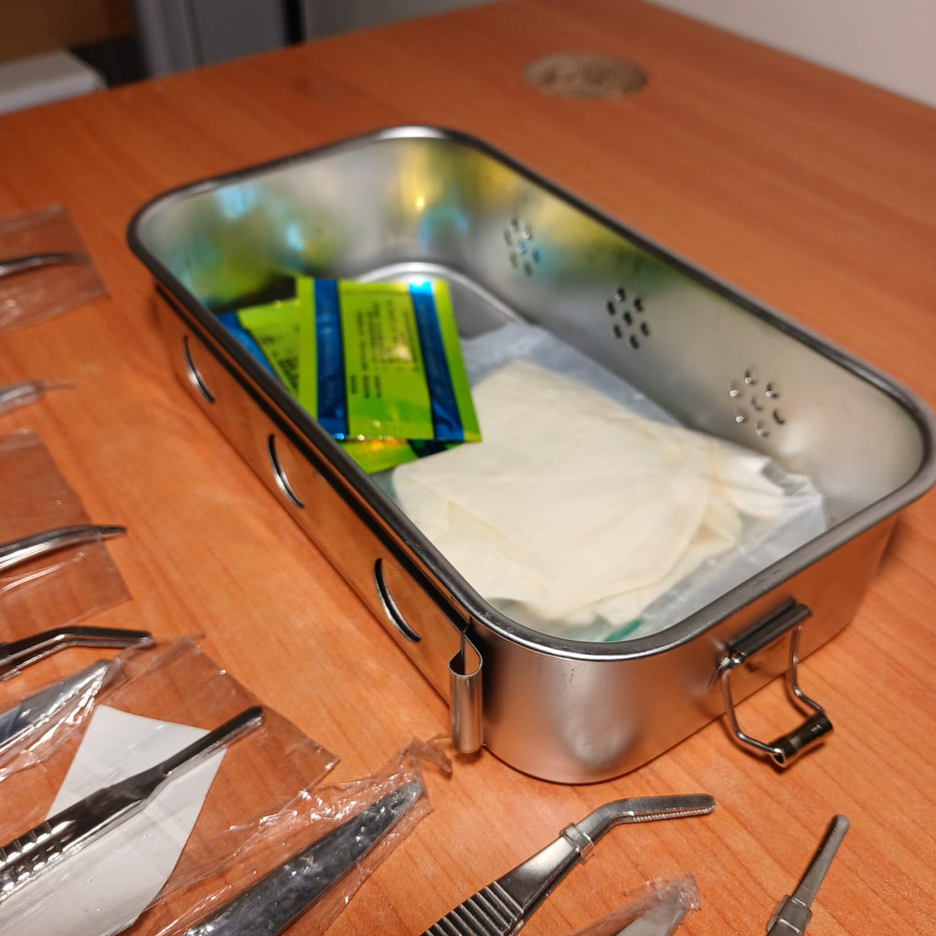 Kit de Pequenas Cirurgias 15 Peças – Aço Inoxidável com Caixa Perfurada para Autoclave