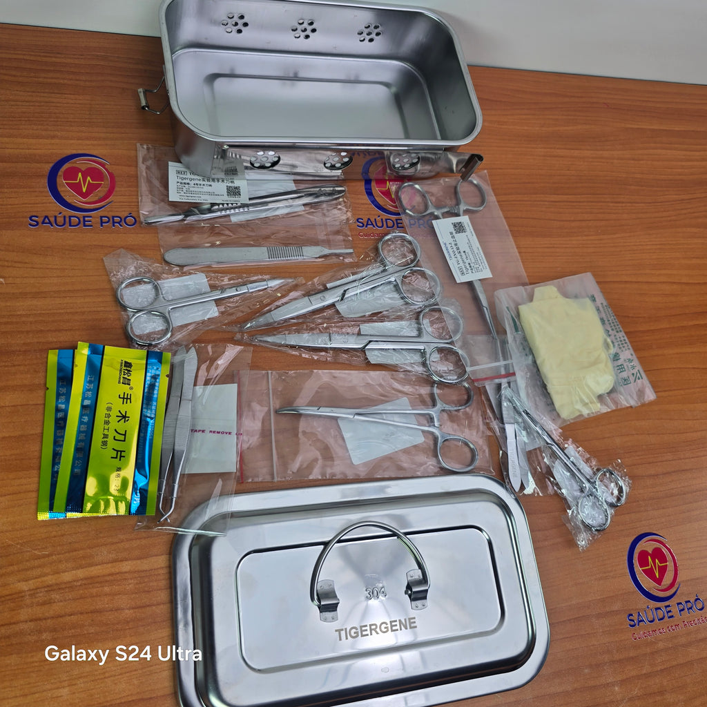 Kit Cirúrgico Completo com Caixa de Esterilização em Aço Inoxidável 304
